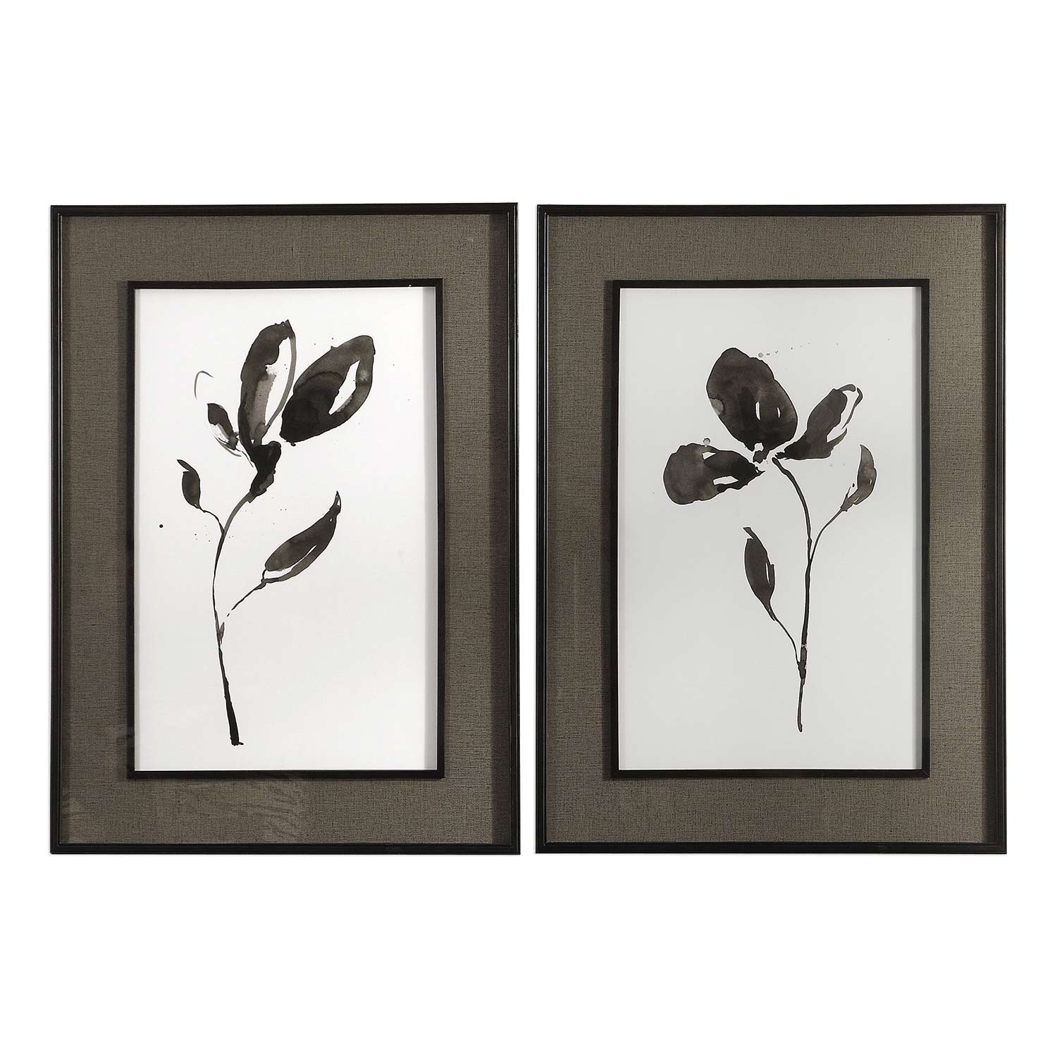 Uttermost Solitary Sumi-e Floral Prints - Set of 2