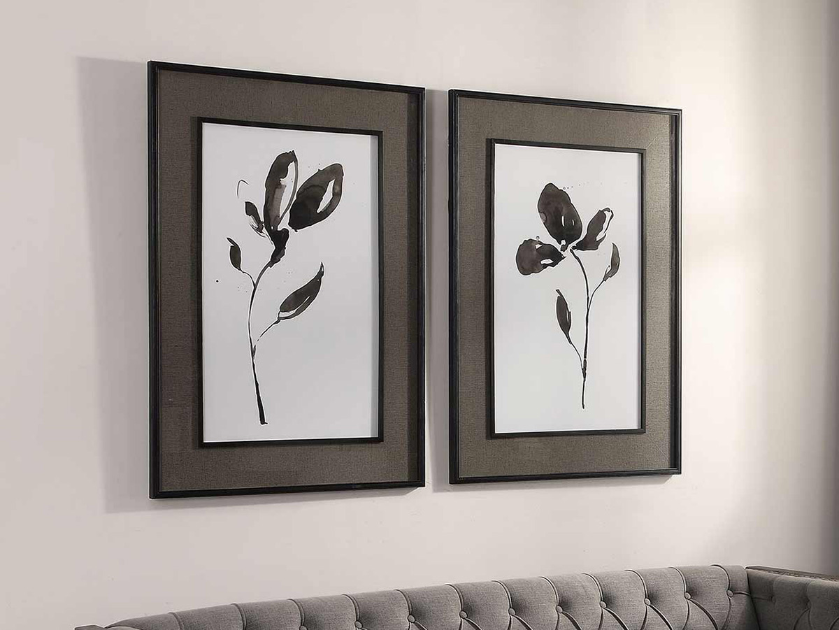 Uttermost Solitary Sumi-e Floral Prints - Set of 2