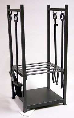 UniFlame Black Wrought Iron Log Rack With Tools-Uniflame
