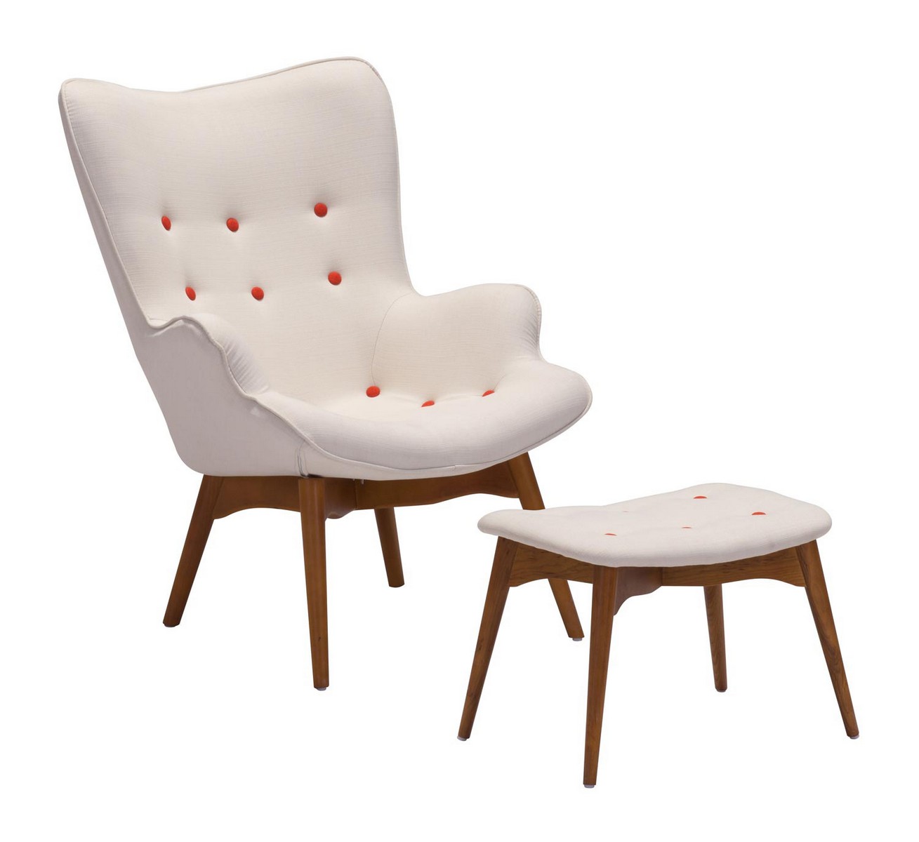 Zuo Modern Antwerp Occasional Chair & Ottoman - Cream