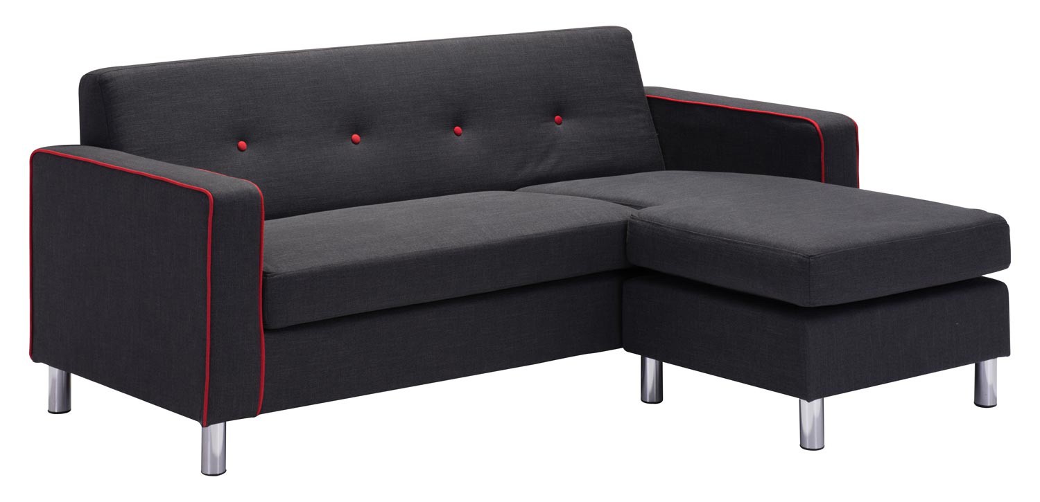 Zuo Modern Ovide Sectional - Smoke Gray with Red Piping