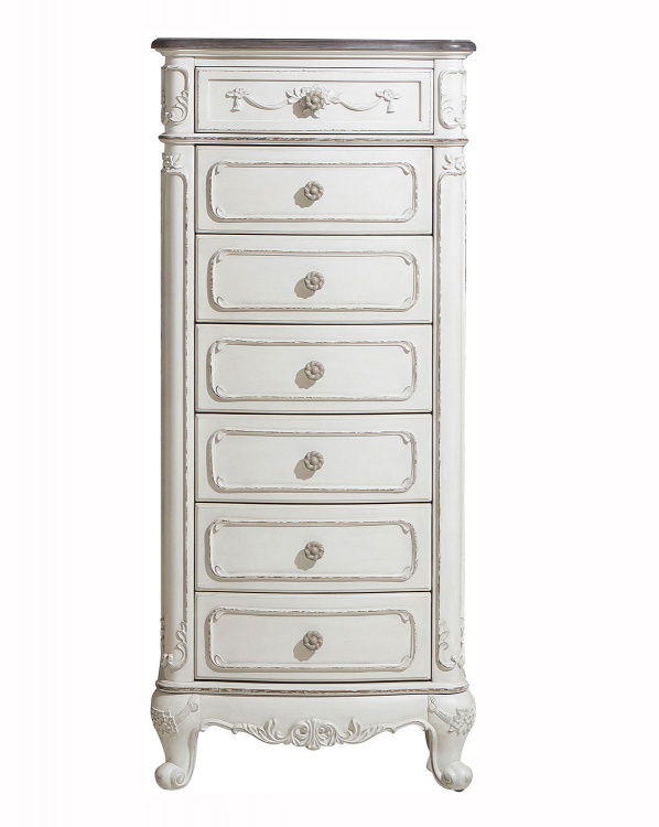 Cinderella 7-Drawer Tall Chest - Antique White with Gray Rub-Through