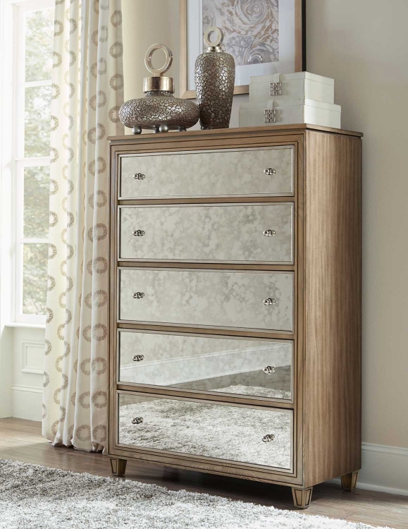 Kalette Chest - Light Oak - Antiqued mirrored