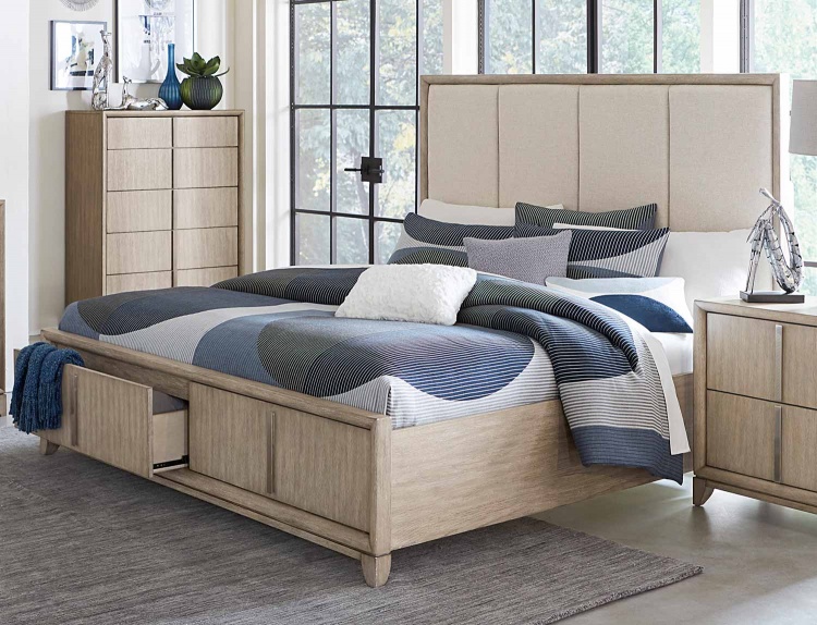 McKewen Upholsterd Platform Bed with Footboard Storage - Light Gray