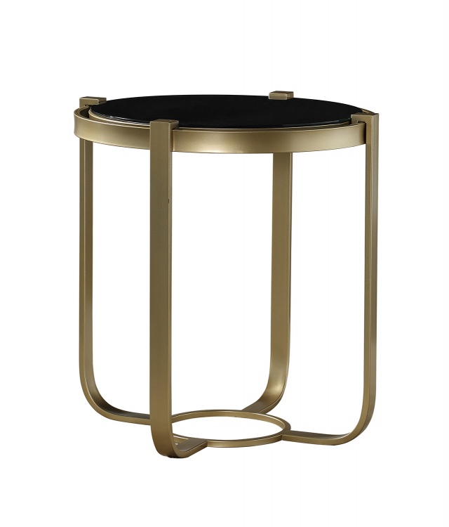 Caracal Round End Table with Black Glass Insert - Gold