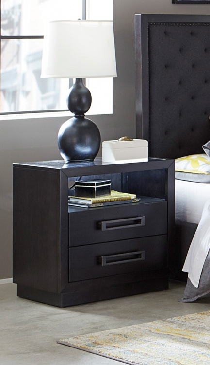 Larchmont Night Stand with LED Lighting - Charcoal Finish over Ash Veneer