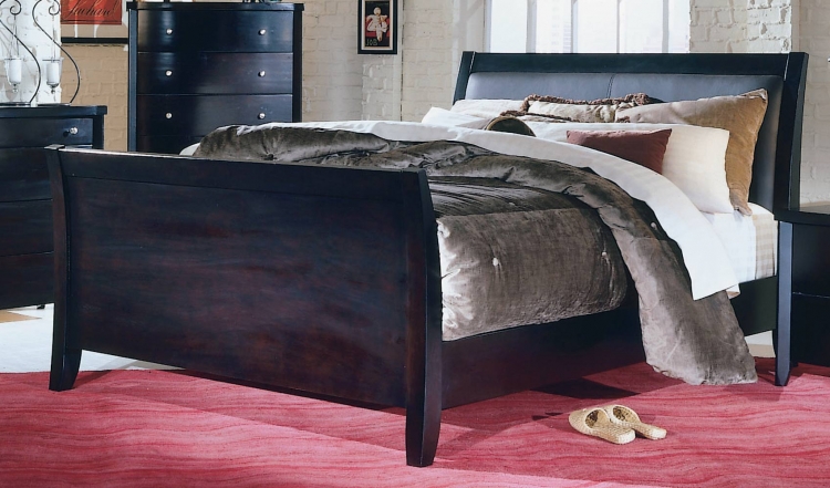 Portofino Leather Bed with Wood Rails
