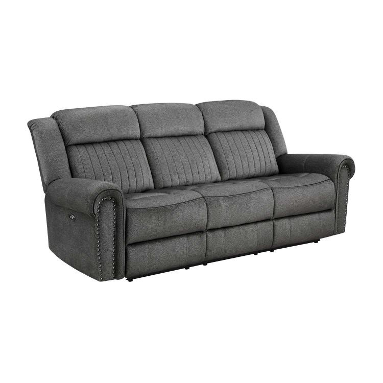 Brennen Power Double Reclining Sofa - Charcoal