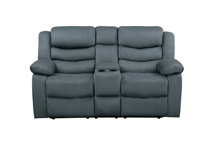 Discus Double Reclining Love Seat with Center Console - Gray