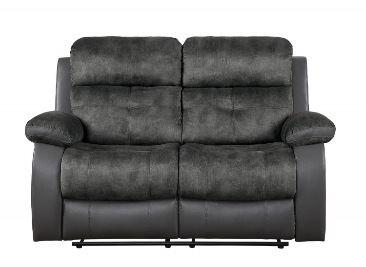 Acadia Double Reclining Love Seat - Gray microfiber and bi-cast vinyl