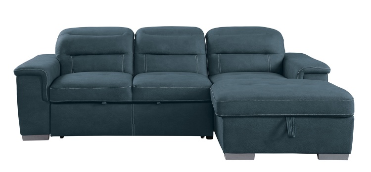 Alfio Sectional with Pull-out Bed and Hidden Storage - Blue