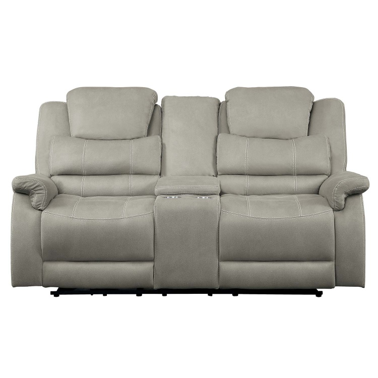 Shola Double Glider Reclining Love Seat with Center Console - Gray