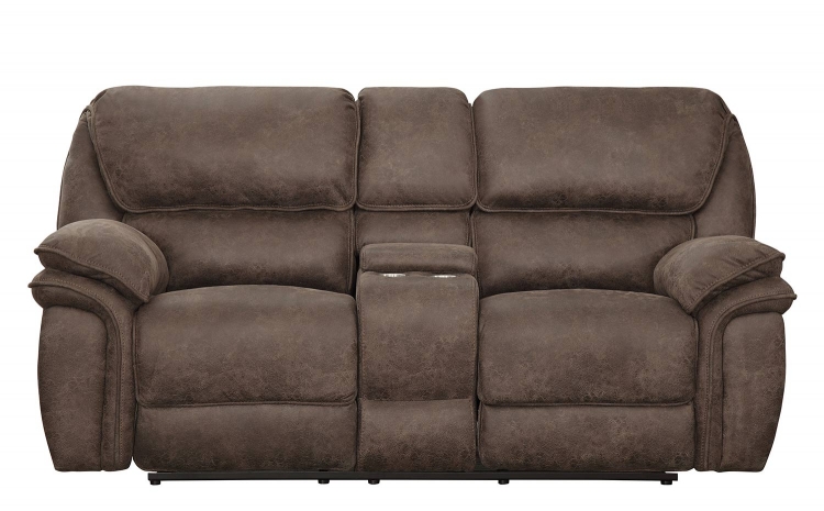 Hadden Power Double Reclining Love Seat With Center Console - Dark Brown