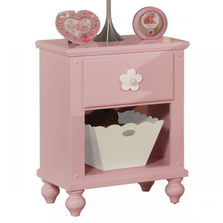 Floresville Nightstand with basket - Pink (White Flower)