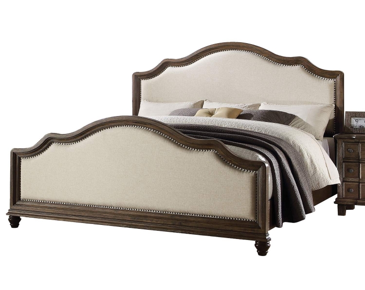 Baudouin Bed - Beige Linen/Weathered Oak