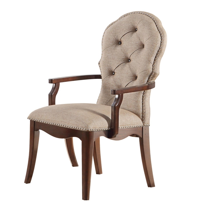 Mathias Arm Chair - Beige Fabric/Walnut
