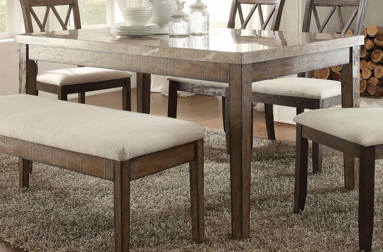 Claudia Dining Table - White Marble/Salvage Brown
