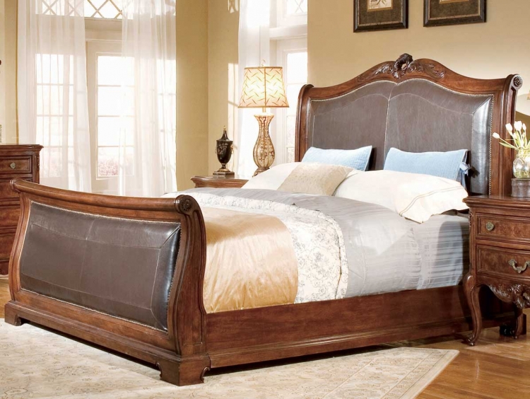 American Drew Bordeaux Bi-Cast Leather Sleigh Bed