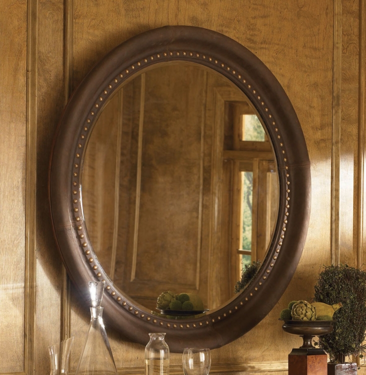 American Drew European Traditions Round Leather Mirror