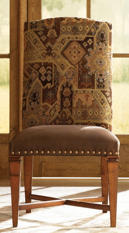 European Traditions Leather and Fabric Side Chair