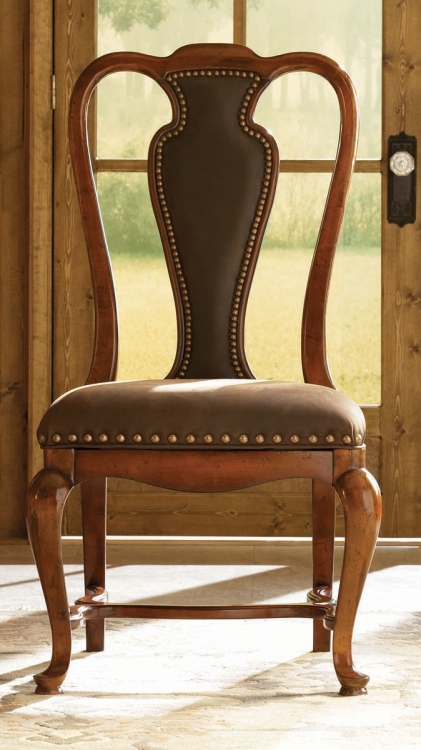 European Traditions Leather Splat Side Chair