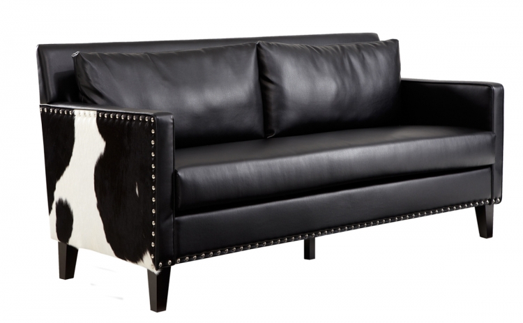 Dallas Loveseat - Black Leather/Real Cowhide Side Panels