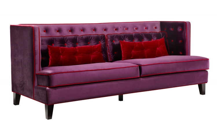 Moul-inch Sofa - Velvet Purple/Red Piping