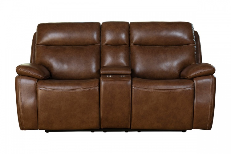 Micah Power Reclining Loveseat with Power Head Rests - Misha Chestnut/Leather Match