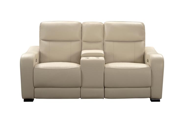 Electra Power Reclining Console Loveseat with Power Head Rests and Power Lumbar - Laurel Cream/Leather Match