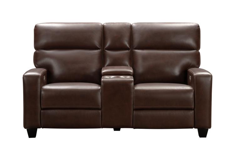 Macello Power Reclining Console Loveseat with Power Head Rests and Power Lumbar - Castleton Rustic Brown/Leather Match