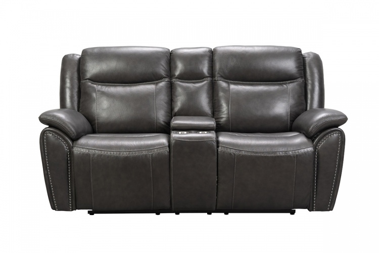 Holbrook Power Reclining Loveseat with Power Head Rests and Lumbar - Venzia Grey/Leather Match