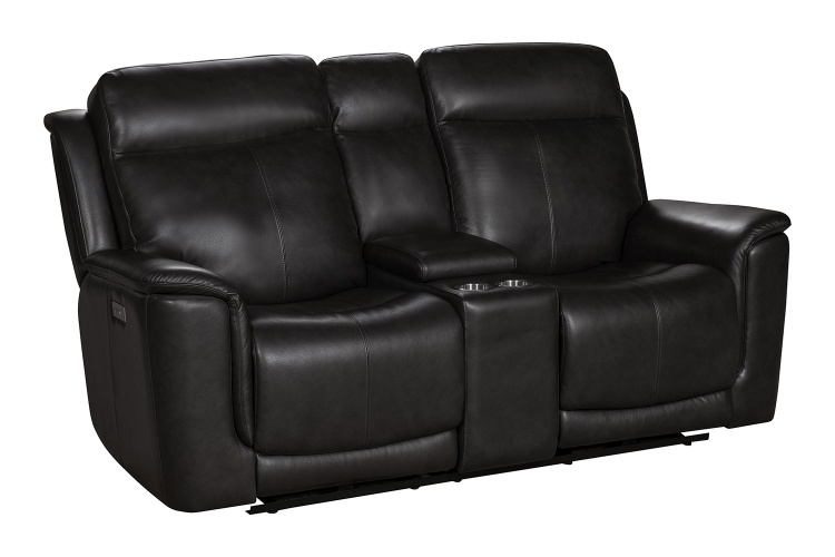 Burbank Power Reclining Console Loveseat with Power Head Rests and Lumbar - Matteo Smokey Gray/Leather match