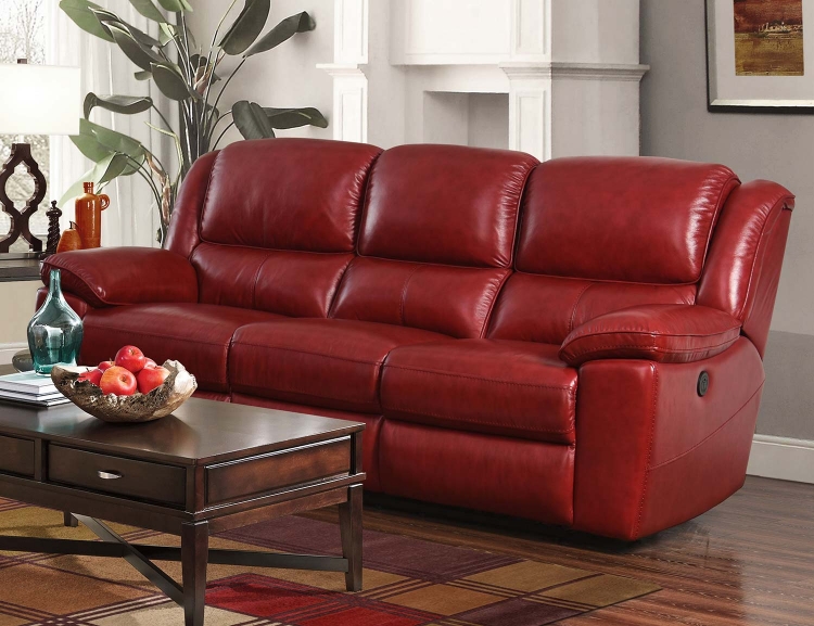 Laguna Power Reclining Sofa - Contact Red/Leather Match