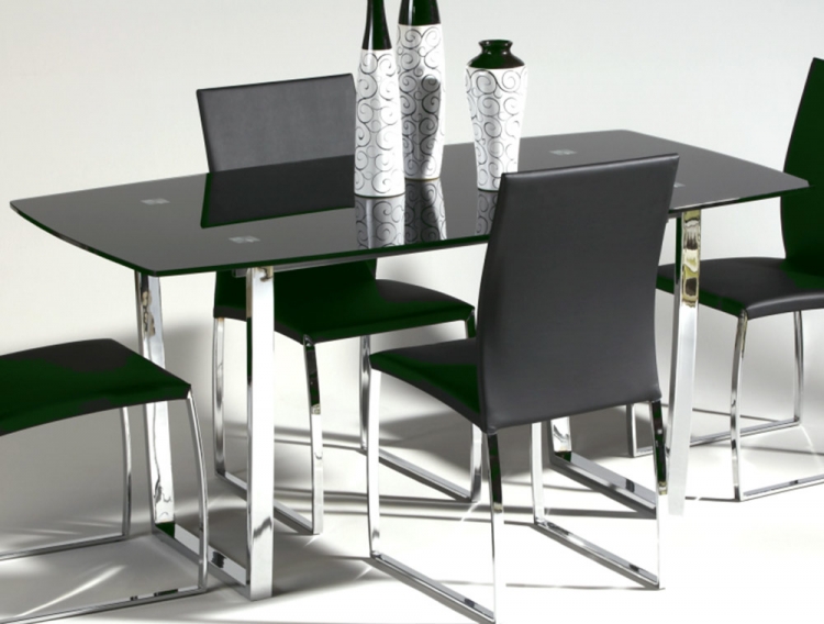 Marcy Contemporary Dining Table - Black Glass Top