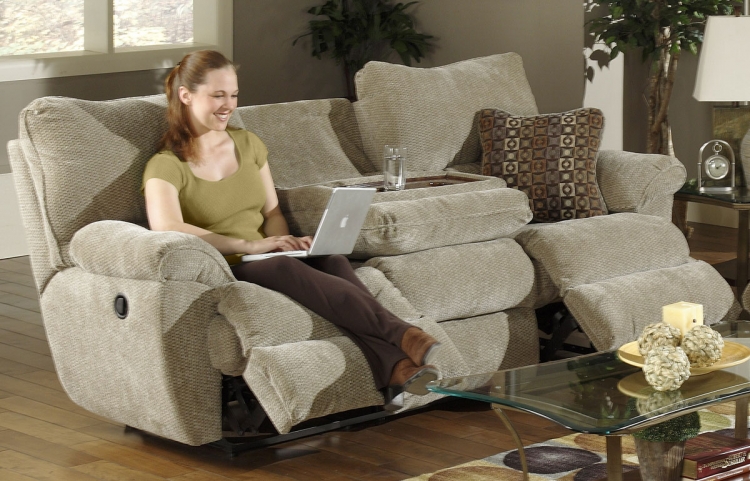 Madison Reclining Sofa with Drop Down Table - Sable
