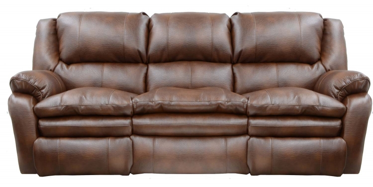 Russell Bonded Leather Power Lay Flat Reclining Sofa - Tobacco