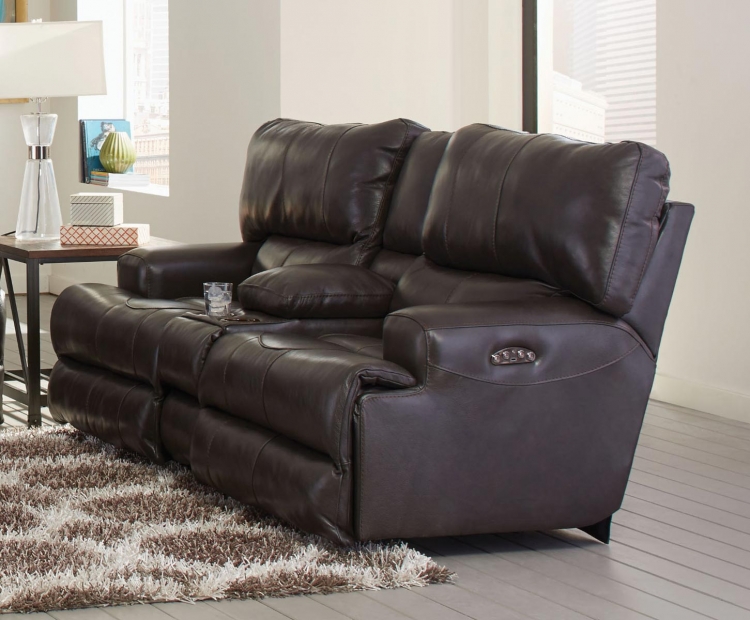 Wembley Top Grain Italian Leather Leather Lay Flat Reclining Console Loveseat - Steel