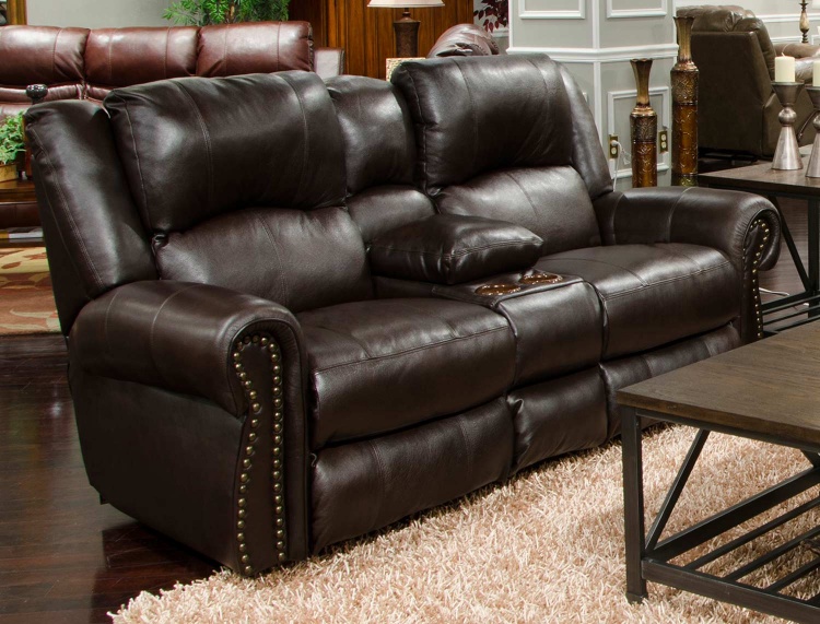 Messina Leather Power Reclining Console Loveseat - Chocolate