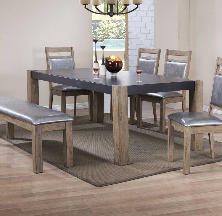 Ludolf Rectangular Dining Table with Leaf - Dark Concrete/Antique Natural