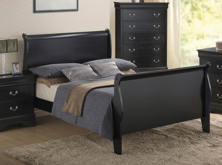 Louis Philippe Sleigh Bed - Black