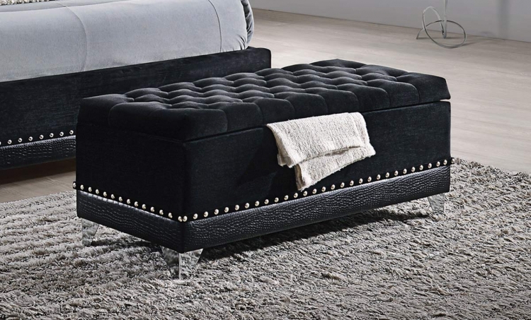 Barzini Upholstered Storage Trunk Bench - Black Velvet