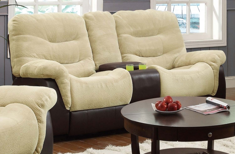Elaina Double Reclining Gliding Love Seat With Console - Cream