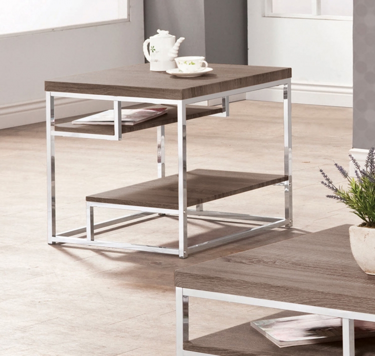 703487 End Table - Weathered Taupe/Chrome