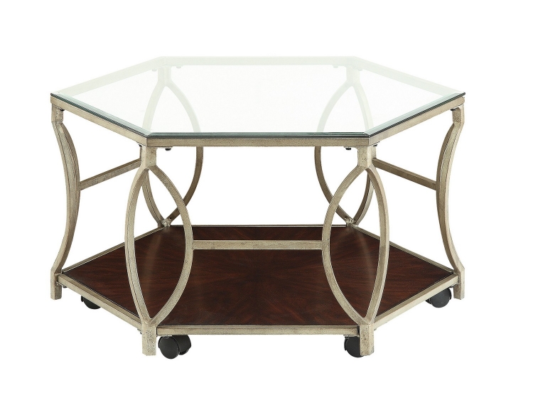 703948 Coffee/Cocktail Table - Brownish Red/dark Champagne Metal