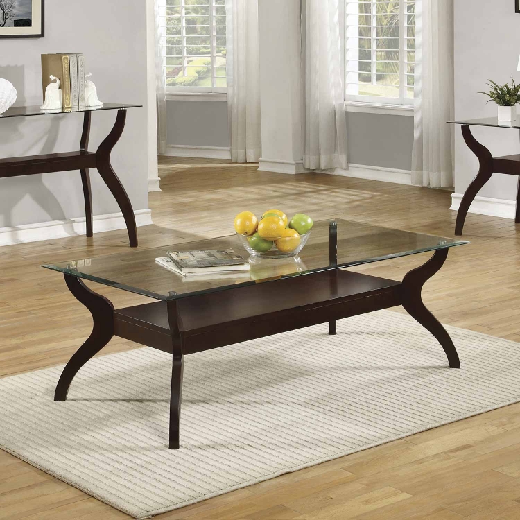 704628 Coffee Table - Cappuccino / Tempered Glass