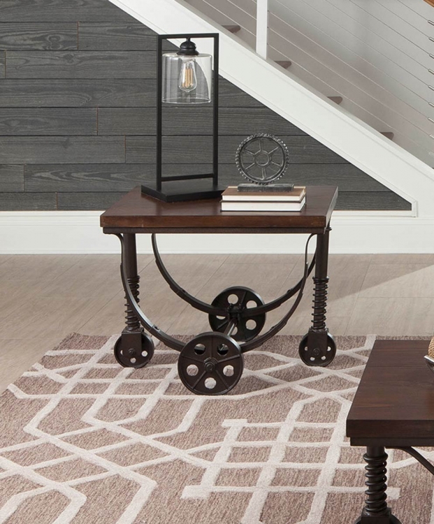 704977 End Table - Chestnut/ Rustic Bronze