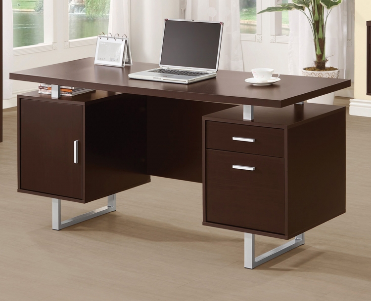 Glavan Office Desk - Cappuccino/Silver