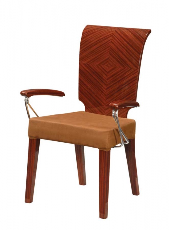 Adriana Arm Chair-Brown Microfiber with Zebrano Wood