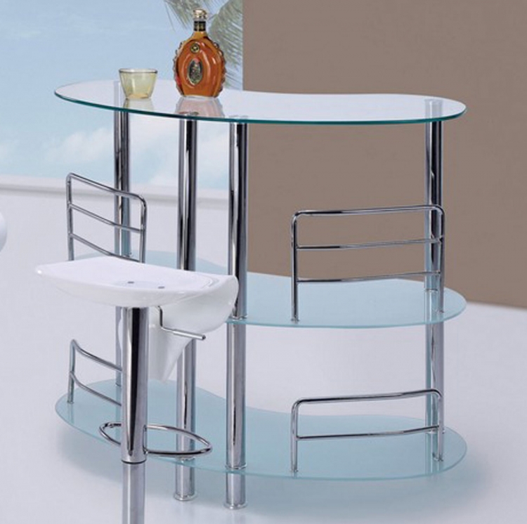 BT02 - Bar Table - Frosted Glass - Metal Legs
