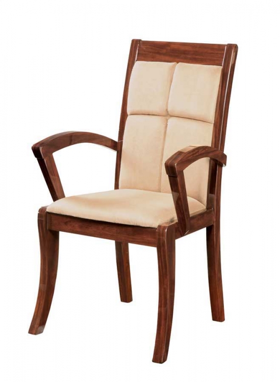 Nadia Arm Chair-Beige Microfiber with Mahogany Wood